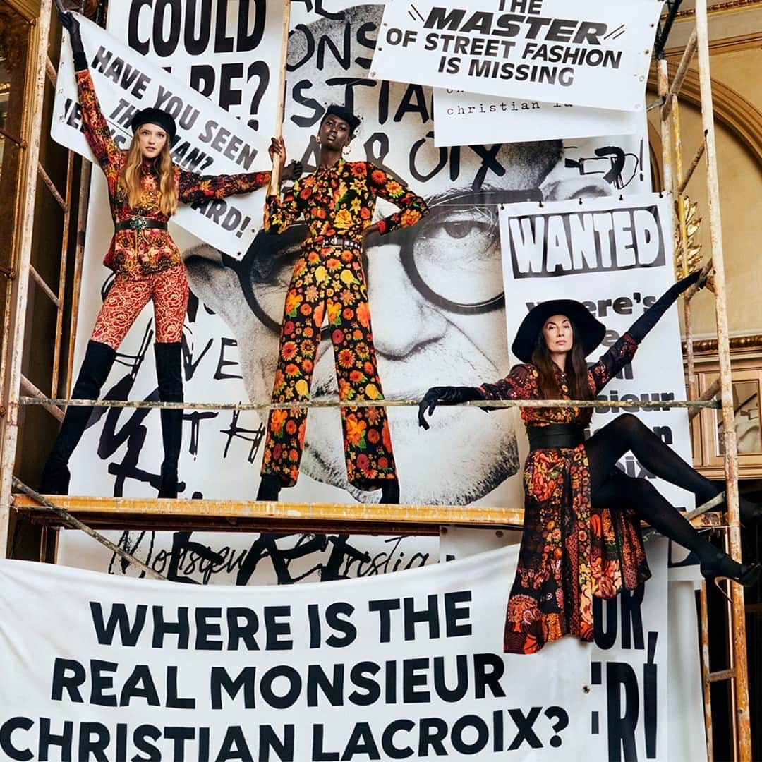 デシグアルのインスタグラム：「Three generations of “Lacroixian” models search for Monsieur Christian Lacroix around the city as they explore places this genius has recently passed through. Where is he? @fkachristianlacroix #DesigualxMrChristianLacroix」