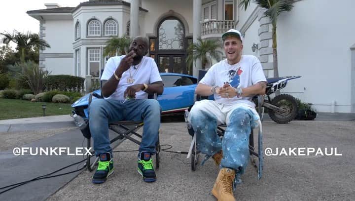 ファンクマスター・フレックスのインスタグラム：「@youtube / FunkFlex NEW SERIES! Lyor/Kelly Pow! #SidewalkSitdown0001 @funkflex x @jakepaul !!! California chilling! Jake discuses Nate Robinson / Tyson / Roy Jones / having sex with his ex-girls and freestyle! Producer: @tatwza 🎥 @juganot WHO SHOULD BE THE NEXT #SidewalkSitdown ?」