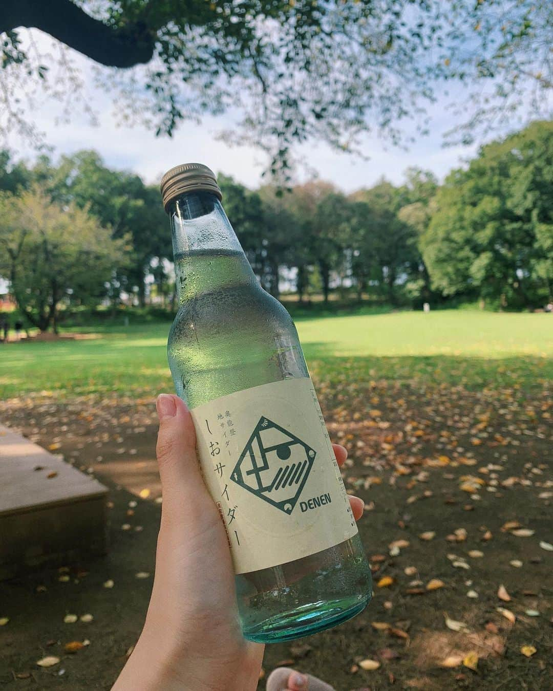 赤坂星南のインスタグラム：「🌳#サイダー 外で飲む瓶サイダーのお味は 格別に美味しく感じます✌︎ (姉のつま先写ってる)」