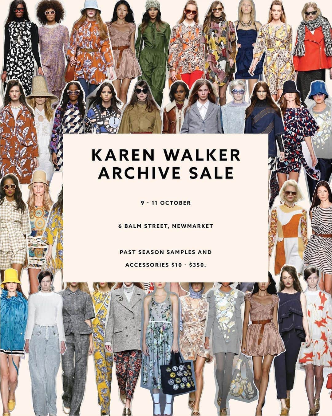 カレンウォーカーのインスタグラム：「⁣WIN 1 OF 3 $500 VOUCHERS TO SPEND AT OUR ARCHIVE SALE THIS WEEKEND // Simply share this image (to newsfeed or Story but be sure to tag us so we can add your entry to the draw) and we’ll choose 3 winners at random at 6pm tomorrow - NZT, Wednesday 7th.⠀  ⁣⠀ The sale will be a rare chance to raid our archive for past season samples, accessories and one-off show pieces.⁣⠀ Playpark by Karen Walker, 6 Balm Street, Newmarket.⁣⠀ Friday 9th: 10am - 6pm⁣⠀ Saturday 10th: 10am - 6pm⁣⠀ Sunday 11th: 11am - 5pm⁣⠀  ⁣⠀ The giveaway is open to NZ residents and will close at 6pm on Wednesday 7 October where 3 winners will be drawn. Winners will be chosen at random and will be notified within 24 hours of the giveaway closing. 3 winners will each receive 1 x NZ $500 credit redeemable only at the KW Archive Sale at Playpark by Karen Walker Newmarket on archive sale pieces between 9-11 October. Any balance will not be transferred. This giveaway is not endorsed, administered or sponsored by Instagram.⠀ ⠀ Giveaway now closed - we have drawn 3 winners at random and they’ve been notified (marissaramlu, harriettstella and cindy_grossart). Thanks all for your interest and we’re looking forward to seeing you this weekend!⠀」