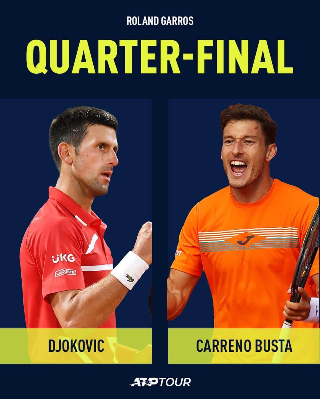 ATP World Tourさんのインスタグラム写真 - (ATP World TourInstagram)「Brace yourselves, it’s quarter-final time 💪  #RolandGarros」10月6日 17時27分 - atptour