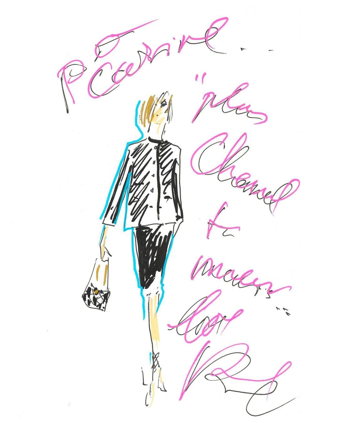 カリーヌ・ロワトフェルドのインスタグラム：「Thinking of you today on my way to the @ChanelOfficial show 💘 I cherish these drawings of Karl so much」