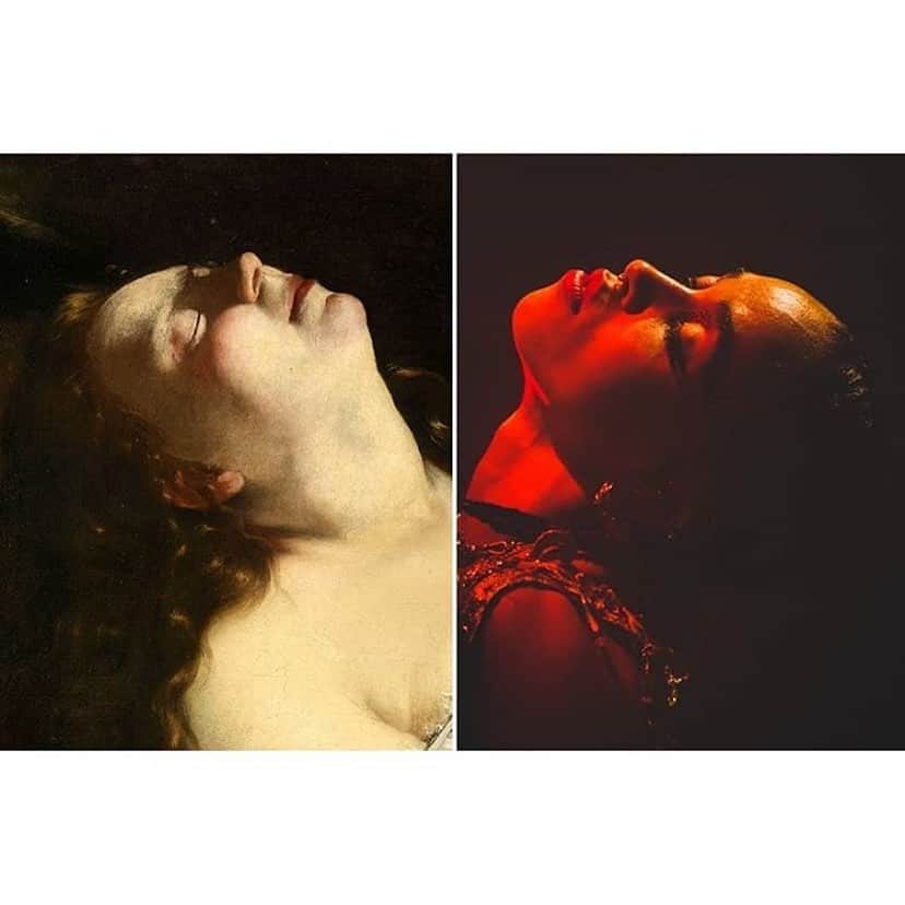 のインスタグラム：「who watched my @googleartsculture art zoom about mary magdalene in ecstasy (1623) by artemisia gentileschi?  these montages with the painting and performance photographs from the magdalene tour last year are so cute @fkartwigs <3」