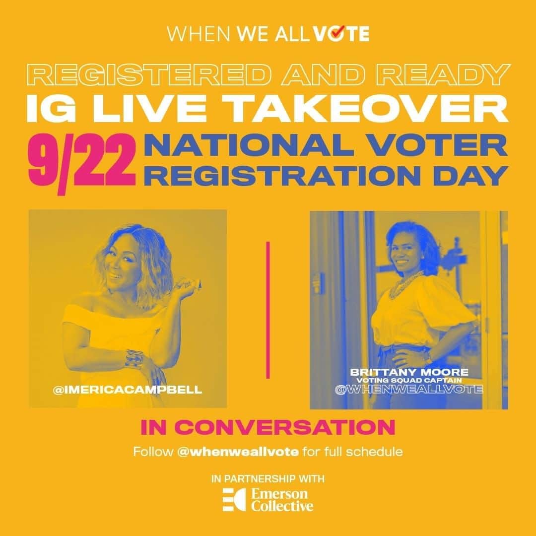 エリカ・キャンベルさんのインスタグラム写真 - (エリカ・キャンベルInstagram)「Have you registered to vote yet? I'm looking forward to joining @Whenweallvote tomorrow for the National Voter Registration Day IG LIVE takeover with the wonderful Brittany Moore. Make sure to tune in TOMORROW around 2:35pm EST.  #VoteReady #WhenWeAllVote #EricaCampbell #UseYourVoice #GoVote」9月22日 4時30分 - imericacampbell