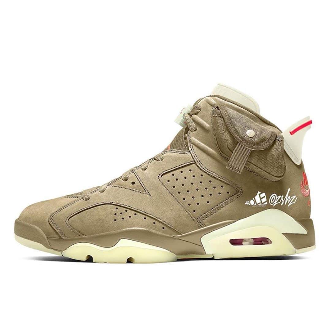 Sneaker Newsさんのインスタグラム写真 - (Sneaker NewsInstagram)「Another Travis Scott x Air Jordan 6 is in the works for Spring 2021. Dressed in a British Khaki/Sail/Bright Crimson palette, this follow-up to 2019's release will be available in full family sizes and a set of apparel. Link in bio for details.」9月22日 4時29分 - sneakernews