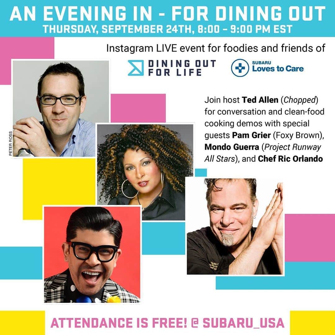 Subaru of Americaさんのインスタグラム写真 - (Subaru of AmericaInstagram)「In partnership with Dining Out For Life, we invite you to join Ted Allen and Special Guests on Thursday, 9/24 for our Cooking & Conversation Instagram Live Event. #AnEveningInForDiningOut   The Covid-19 pandemic caused changes in all of our lives and brought challenges to the restaurant community, to those affected by HIV/AIDS, and many others. Join us and show support for participating restaurants across the country. To learn more and to donate please visit diningoutforlife.com.」9月22日 5時24分 - subaru_usa