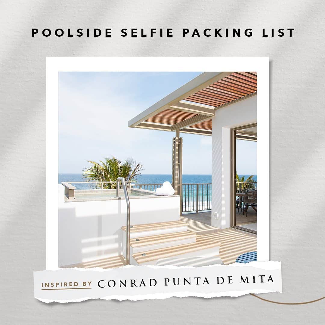 Conrad Hotelsのインスタグラム：「All you need is a few accessories and then just add water! (We think saltwater works best 🍹) -Oversized Sunglasses -Splash Proof Camera or Case -Turkish Towel -Sun Hat What’s your poolside must-have?」