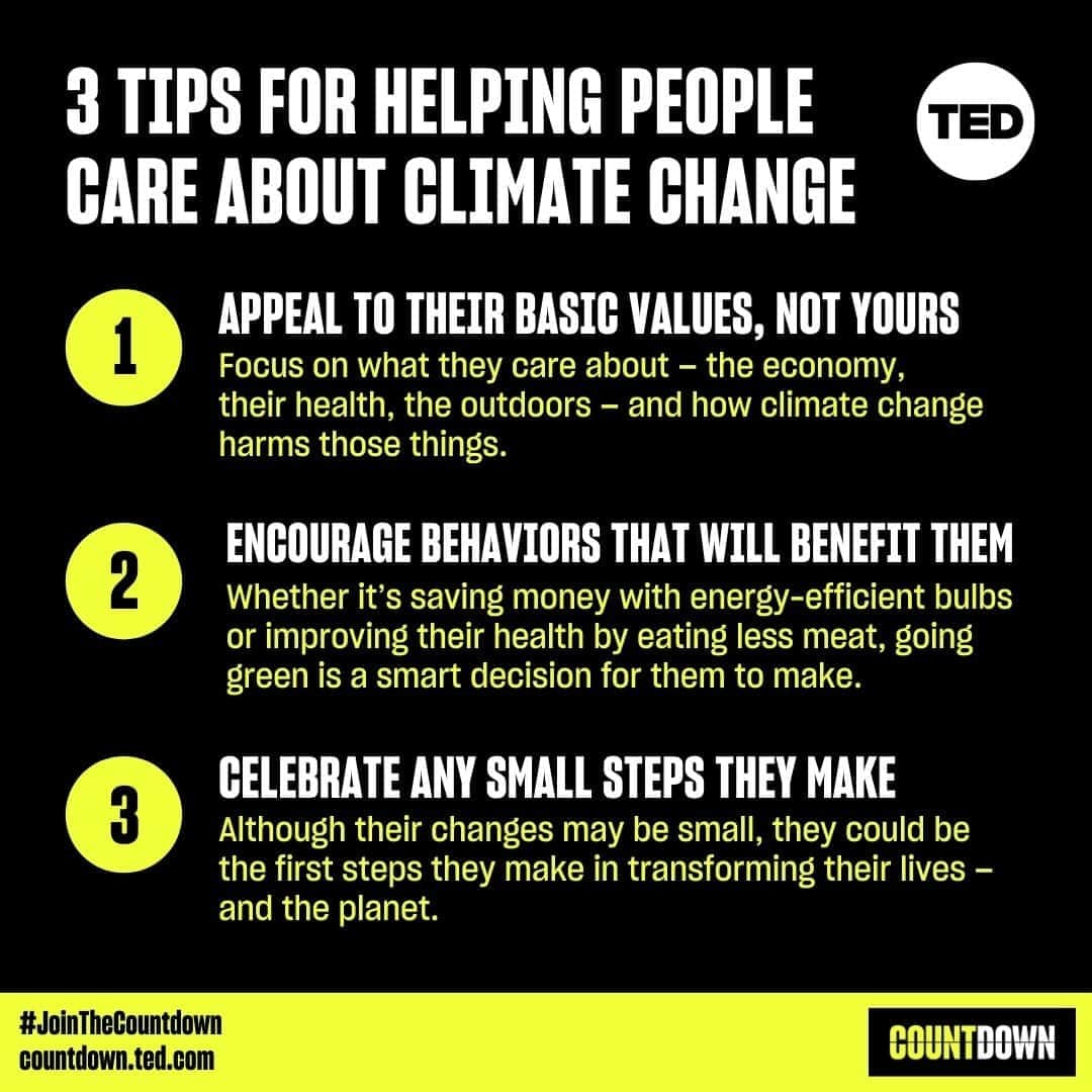 TED Talksさんのインスタグラム写真 - (TED TalksInstagram)「Talking about climate change is... difficult. What’s happening can feel unsolvable, out of reach or far away, and many people don't believe that it's real. But climate change *is* real. Climate change *is* happening. And it affects all of us. Here’s how you can encourage the people you care about to take steps to change the future of our planet (and their own lives too!). Visit the link in the bio for more advice about having the climate convo. ⁠ PS: Please visit @TEDCountdown to learn more about our climate change initiative and #JoinTheCountdown」9月22日 6時30分 - ted