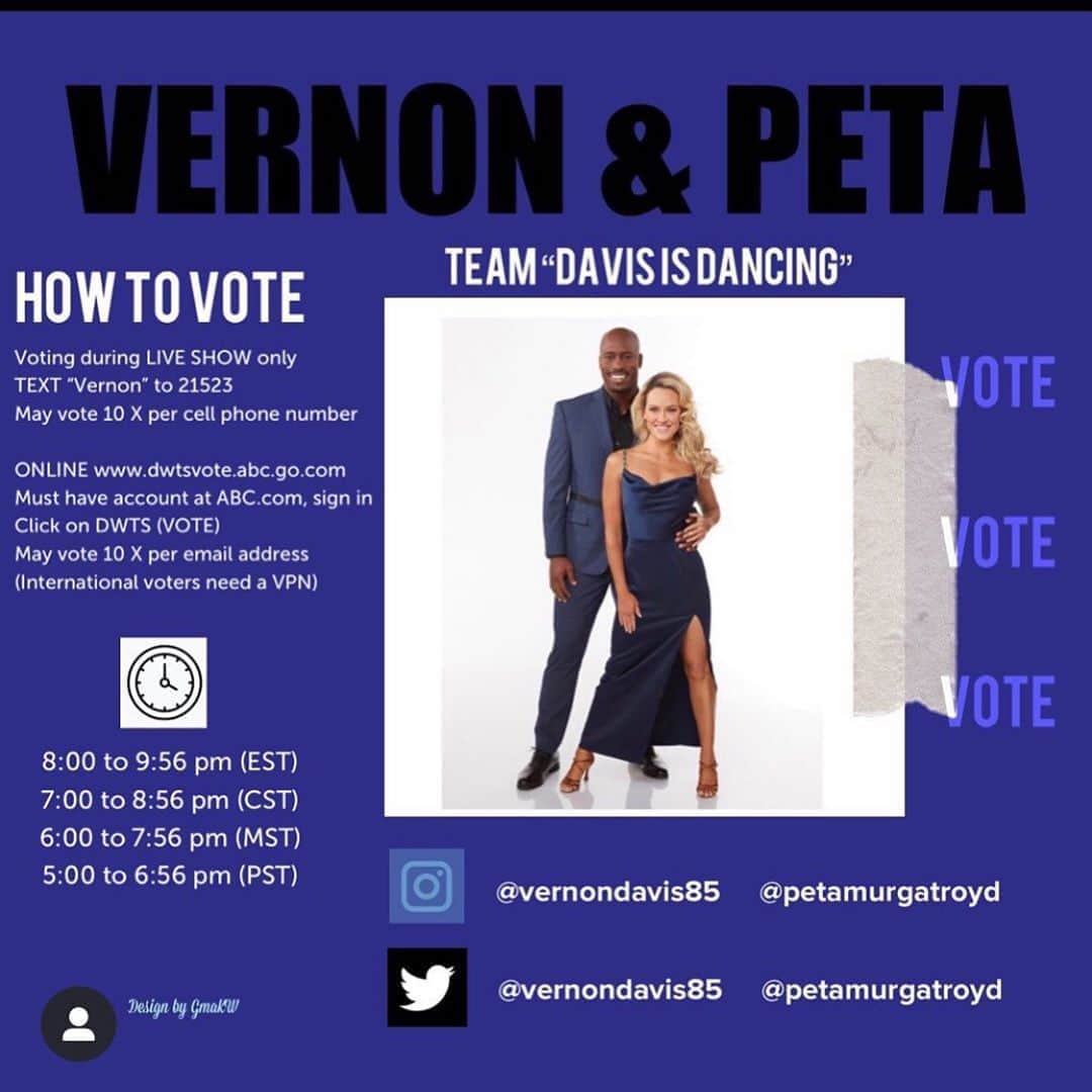 Peta Murgatroydさんのインスタグラム写真 - (Peta MurgatroydInstagram)「Tomorrow we go LIVE!!! @vernondavis85 is ready and I’m super proud of what he’s accomplished this week. Paso Doble is no joke and I have him sweating for hours LOL!  Tomorrow you’ll can also VOTE! So here is our voting number if you feel like we did a good job 😂💥🙏🏻  Text VERNON to 21523 ...10x  and  www.dwtsvote.abc.go.com 10x per email address.」9月22日 7時10分 - petamurgatroyd