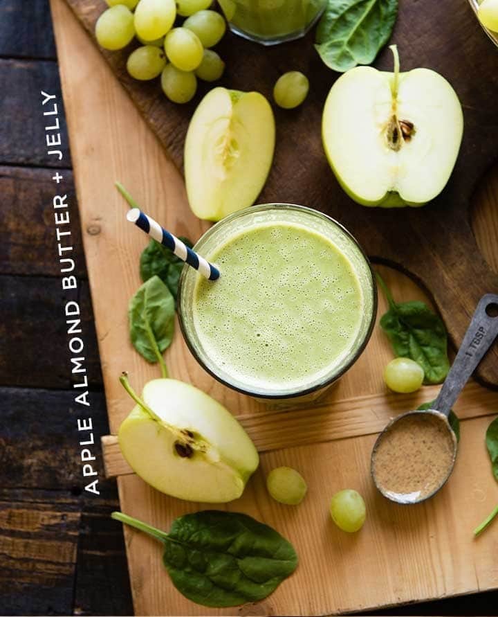 Simple Green Smoothiesさんのインスタグラム写真 - (Simple Green SmoothiesInstagram)「This almond butter smoothie takes a page right out of my childhood. It’s inspired by the classic peanut butter and jelly sandwich, yet taken for a healthy twist. ⁠ ⁠ APPLE ALMOND BUTTER + JELLY / serves 2⁠ 2 cups spinach, fresh⁠ 2 cups almond milk, unsweetened⁠ 1 apple, peeled and cored⁠ 2 cups grapes⁠ 3 tablespoons almond butter⁠ ⁠ 1. Blend spinach and almond milk together until smooth. ⁠ 2. Add remaining ingredients and blend again. ⁠ ⁠ This recipe is from our best selling mobile apple, Daily Blends.📱Click @simplegreensmoothies to download.⁠ simplegreensmoothies.com/app」9月22日 19時01分 - simplegreensmoothies