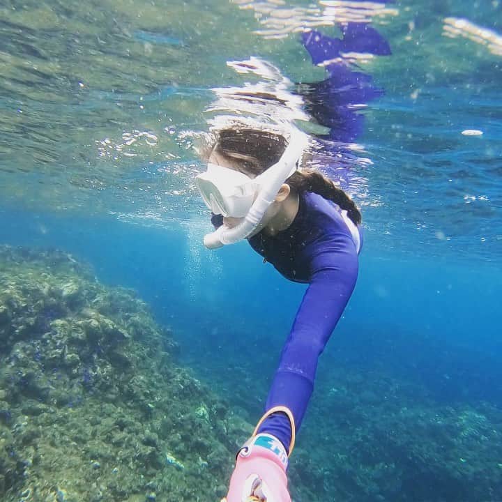 奥家沙枝子のインスタグラム：「水面に浮かぶクラゲをよけつつ進みます🏊‍♀️ . おもちゃみたいな短いフィンだから強い海流に太刀打ちできず…！ 持ち運びにくいとは思うけど、長いフィン欲しい〜〜🧜‍♀️ . . #シュノーケル#シュノーケリング#ダイビング#伊豆#ヒリゾ浜#海#釣り#魚#南国#リゾート#静岡#夏 #nature #ocean #snorkeling #diving #sea #swim #adventure #adventuretime #japan #vacay #goodday #underthesea #mermaid」