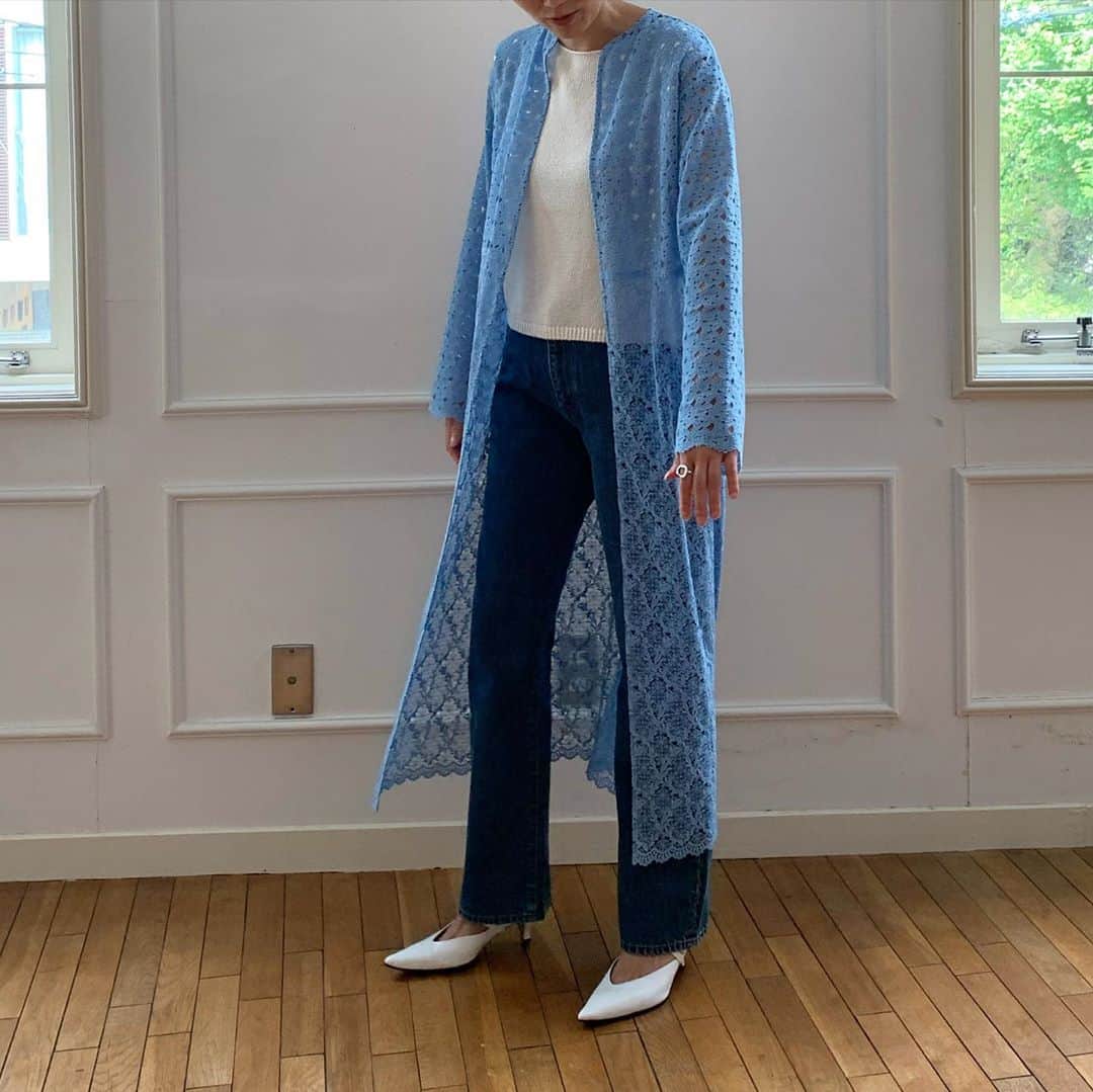 GREED TOKYO STOREさんのインスタグラム写真 - (GREED TOKYO STOREInstagram)「. Blue Coordinate🐳🌏 ・Floral Geometric Chemical Lace Gown(Free) ・Rope Lily Yarn Sleeveless Sweater (Free) ・Standard Straight Mom's Denim(Usual) (着用サイズ　164cm )  #greedinternational #bedandbreakfastqualityoflife #ohsherry #greedtokyo #greedinternationaltokyo #30代ファッション #30代コーデ #ばきコーデ #fashion #madeinjapan」9月22日 15時13分 - greed_tokyo