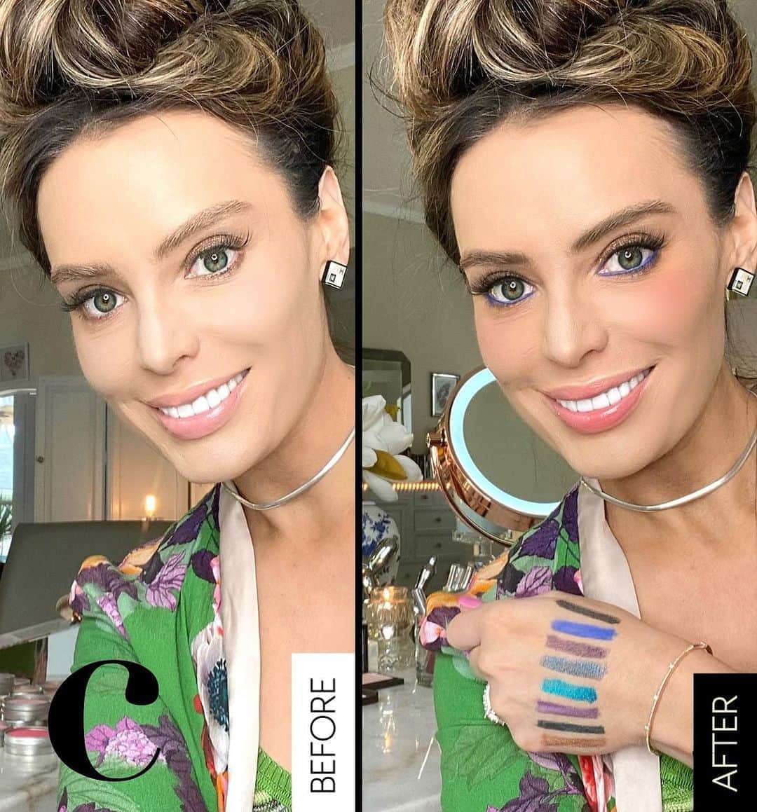 アンナ・ハウスのインスタグラム：「So excited to show you how to create one of my favorite eye looks using @cargocosmetics on Thursday (9/24) at 5pm EST. Check out this before & after! Make sure to tune in for a discount code and giveaways 🦋🦋🦋🦋🦋🦋🦋🦋 #tutorial#IGlive lashes @lashjax」