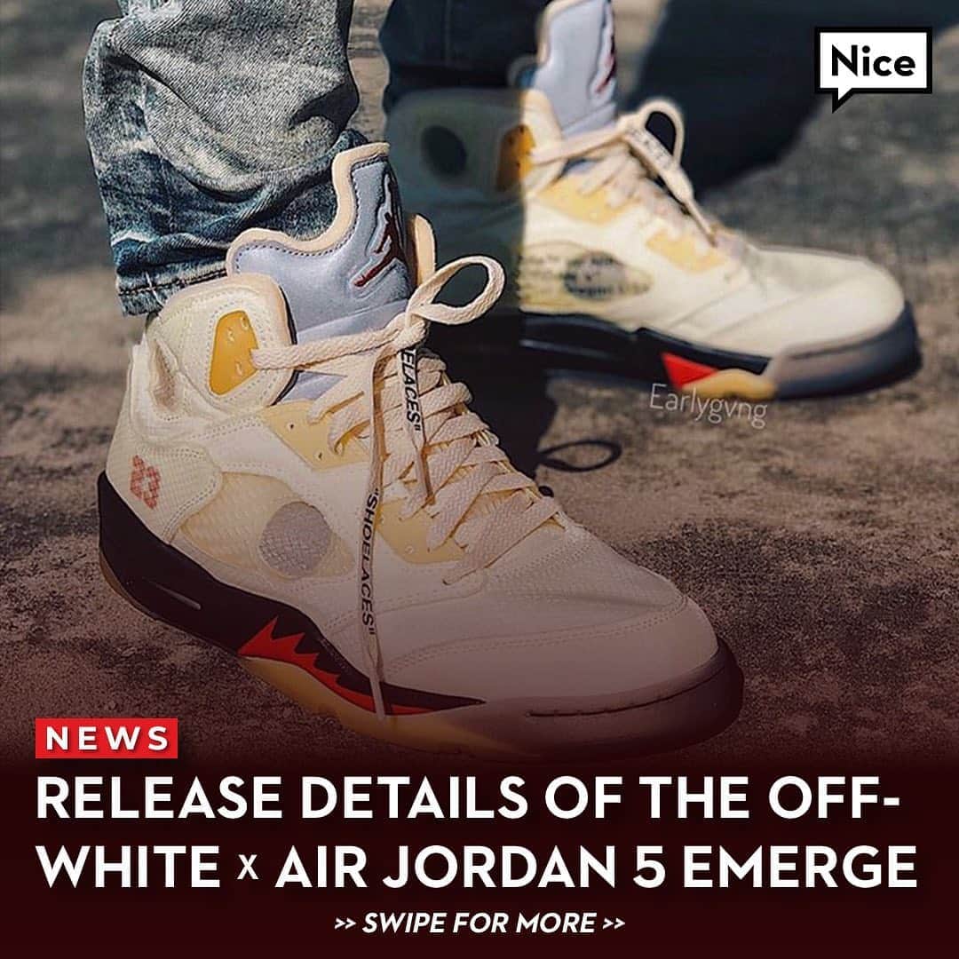 Nice Kicksさんのインスタグラム写真 - (Nice KicksInstagram)「Are these #OffWhite Jordan 5s on your list? 🤔 LINK IN BIO for all the details. (via @glitchedgarbage/@soledebrief)」9月23日 5時31分 - nicekicks
