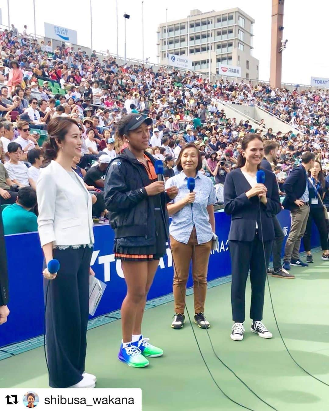 渋佐和佳奈さんのインスタグラム写真 - (渋佐和佳奈Instagram)「１年前のきょうは、#大坂なおみ 選手の地元大阪での優勝の日でした🌟 改めて、とても貴重な瞬間をお伝えさせていただけていることに本当に感謝だと思いました。 これからも一層ひとつひとつの瞬間・お仕事に感謝してがんばります🌼  #Repost @shibusa_wakana with @get_repost ・・・ #東レパンパシフィックオープンテニス 🎾 #大坂なおみ 選手、生まれ故郷の大阪で優勝！🏆✨本当におめでとうございます〜❣️❣️❣️試合後にはWOWOWの中継にも来てくれました🌼 今日も本当に強かった！🌟ここまでとても素晴らしいプレーを見せてくれていたパブリウチェンコワ選手相手に、初めから集中して終始主導権を握っていたように感じました！ そして、今大会は#土居美咲 選手もベスト8と、先週に引き続き見事な戦いぶりを見せてくれました🍀  そして来週からは#楽天ジャパンオープンテニス です❣️ジョコビッチ選手をはじめ、GSチャンピオンが3人も有明に集結します！錦織圭選手は残念ながら欠場という発表がありましたが、しっかり今は休んでしっかりとケガを治してまた錦織選手らしいプレーを見せてほしいですね🍀  楽天ジャパンオープンテニスもWOWOWでは圧倒的なボリュームでお届けしますので、皆さまご期待くださいっ！  #wowow #テニス #tennis #優勝 #🏆 #最高の1日 #渋佐和佳奈」9月22日 22時36分 - shibusa_wakana