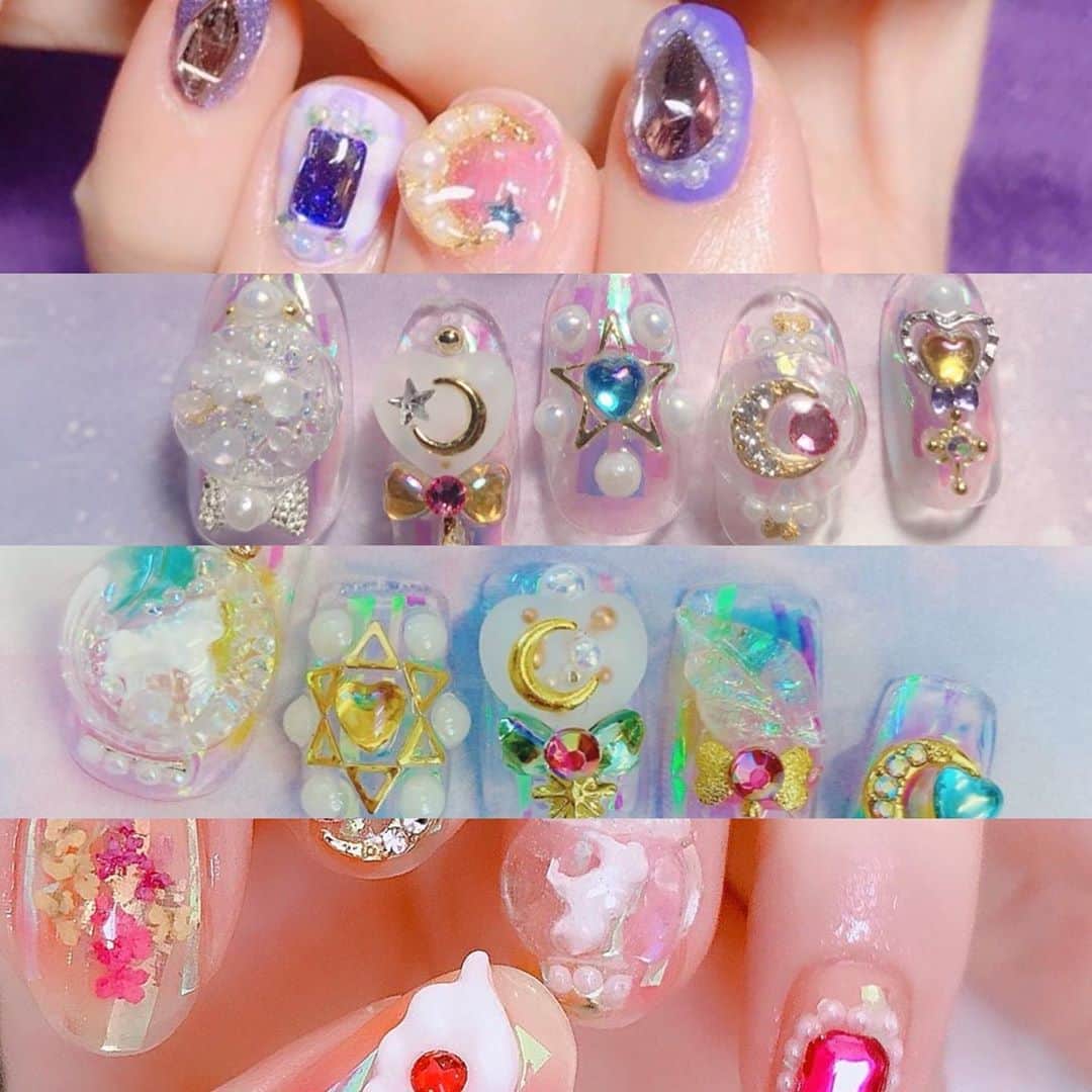 なかやまちえこのインスタグラム：「ゆめかわ 魔法少女ネイル💫⠀ ⠀ #nail #nails #nailart #ネイル #美甲 #ネイルアート  #japanesenailart #manucure #japanesenails #manicurist #gelnails #أظافر #네일아트 #미용 #vẽmóng #เพ้นท์เล็บ #искусствоногтя #artedeuñas #เพ้นท์เล็บเจล #ジェルネイルデザイン #ネイルデザイン #senikuku #nagelkunst #魔法少女ネイル #ゆめかわ #ゆめかわネイル #kawaii #kawaiinails #ファンシーネイル #fancynails」