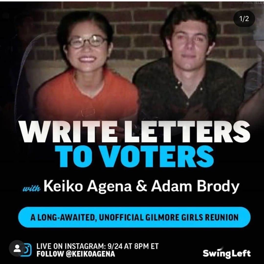 ケイコ・アジェナさんのインスタグラム写真 - (ケイコ・アジェナInstagram)「Hope you are on Instagram in two days. 💕 9/24 5pm PST 8pmEST. Adam Brody aka Dave Rygalski will be joining me here on my Instagram Live to have a chat and do a tutorial for @votefwd!   #GilmoreGirls #LaneKim #AdamBrody #DaveRygalski #HepAlien #LaurenGraham #AlexisBledel #SeanGunn #MelissaMcCarthy #LizaWeil #StarsHollow #Vote2020 #VoteFwd #SwingLeft @swingleft #LorelaiGilmore #RoryGilmore」9月23日 0時21分 - keikoagena