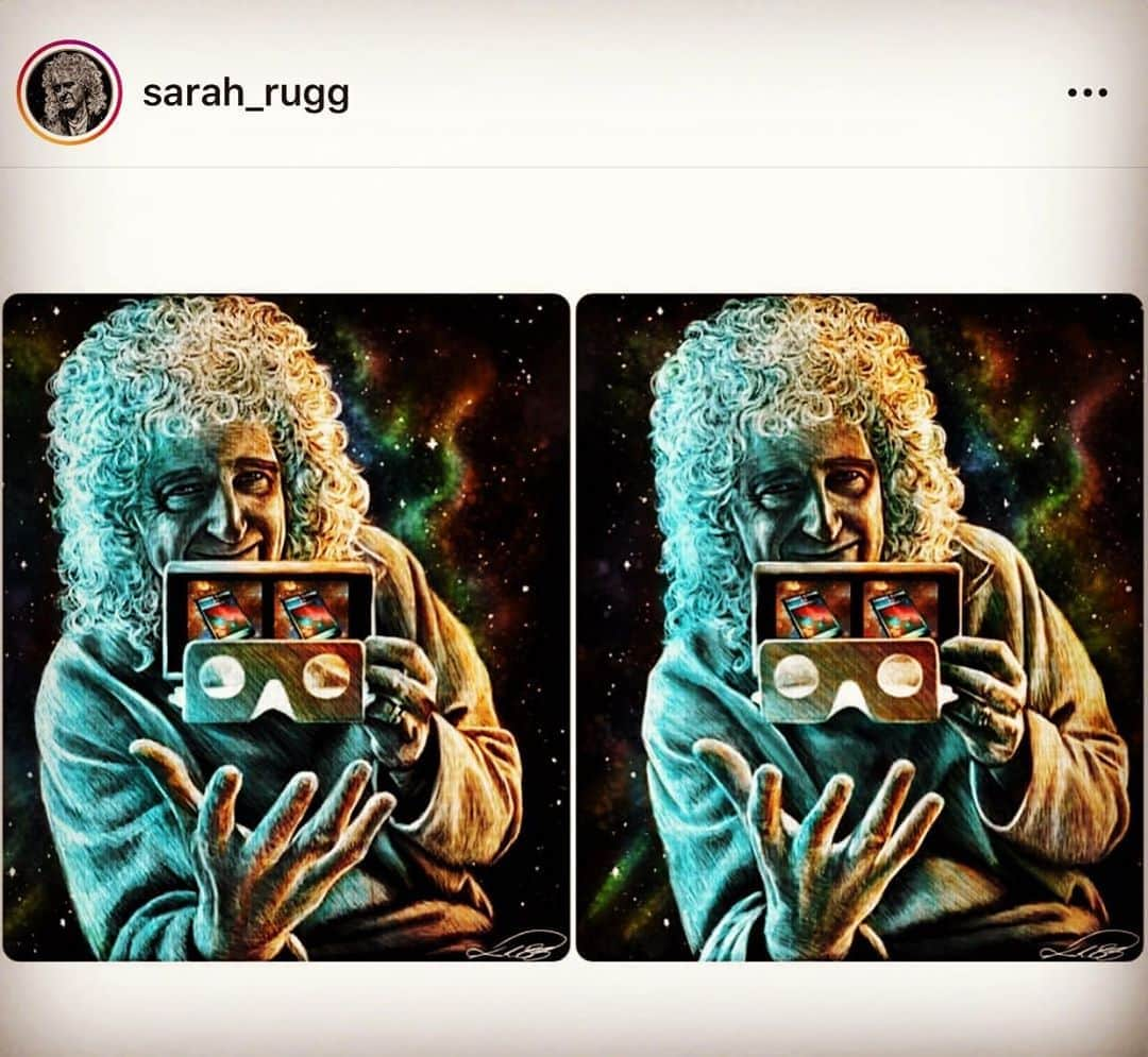 ブライアン・メイさんのインスタグラム写真 - (ブライアン・メイInstagram)「Wow ! What a stupendous 3-D painting.  Salvador Dali eat your heart out ! 😌 Thank you Sarah (and she tells me big thanks are also due to our mutual friend @blueprintblues ). And it’s so timely as a reminder that for the COSMIC clouds 3-D launch, you ALL need to bring your OWL stereoscope - like the one I’m holding here - in order to view the stereoscopic nebulae we will be showing live.  It’s this Wednesday at 8pm British Summer Time.  Tune in to see it on the London Science Museum Official Youtube channel.  More instructions if you need them are here on my IG feed posted a few days ago.  Link in my Bio.  Bri」9月23日 5時59分 - brianmayforreal