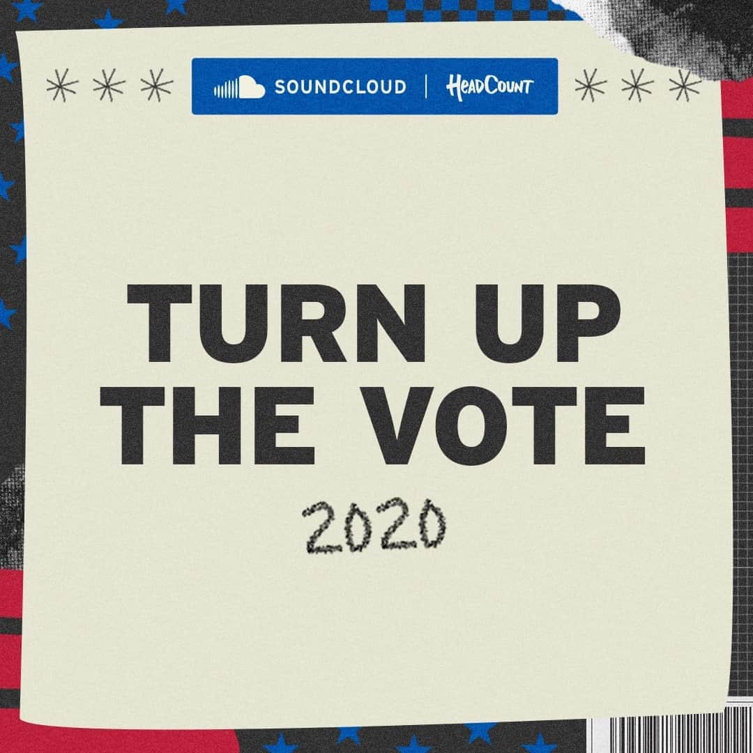 サウンドクラウドのインスタグラム：「⁠ 🗣️ IT'S #NATIONALREGISTRATIONDAY! Are you ready for November?⁠ ⁠ We've teamed up with @HeadCountOrg to #TurnUpTheVote in 2020! ⁠ ⁠ All the tools you need to use your voice in the 2020 election are at the link in bio.」