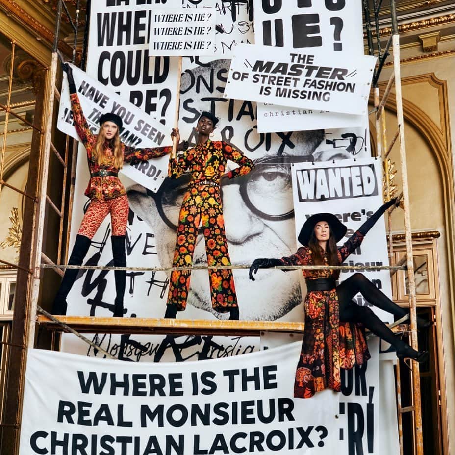 ヴラダ・ロスリャコヴァのインスタグラム：「Where is the real monsieur Christian Lacroix?! 🧐 Looking for him with @anhduongart and @nyarach_abouch_ayuel in this  💃 incredibly special campaign of @desigual x @fkachristianlacroix」