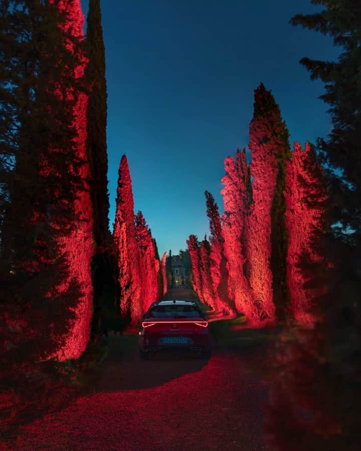 Simone Bramanteのインスタグラム：「{ Led Lights Stories } III of VI  ITA La luce dell’imbrunire, il rosso e il blu che si fondono ridisegnando il paesaggio,  quasi in una visione di un possibile futuro.   • Mostratemi ora la vostra idea di futuro e partecipate alla challenge lanciata da @whatitalyis insieme a @seatitalia per #NuovaSEATleon #ad   • Condividete le vostre storie con gli hashtag #whatitalyis e #DisegnataDallaLuce e noi selezioneremo le più rappresentative che verranno inserite in un video alla fine di tutto il percorso che ci porterà da Torino fino a Palermo passando per Milano, Bologna, Firenze e Napoli attraverso i racconti delle persone che quei luoghi li vivono.  ENG The light of dusk, red and blue that merge redesigning the landscape, almost in a vision of a possible future.」