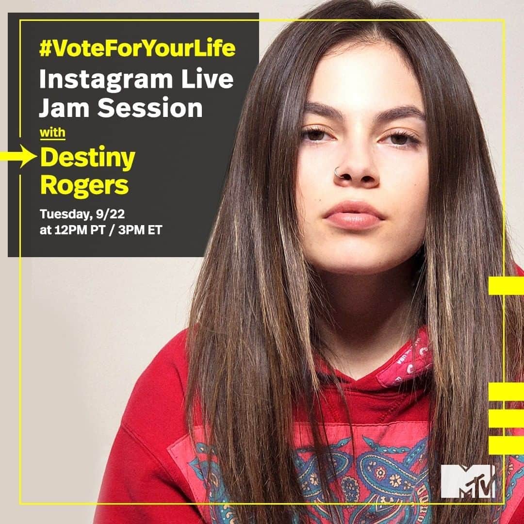 のインスタグラム：「🗣 REGISTER TO VOTE... and then head to my IG Live to join @destinyrogers for a #VoteForYourLife jam session at 12p PT / 3p ET!! ✅」