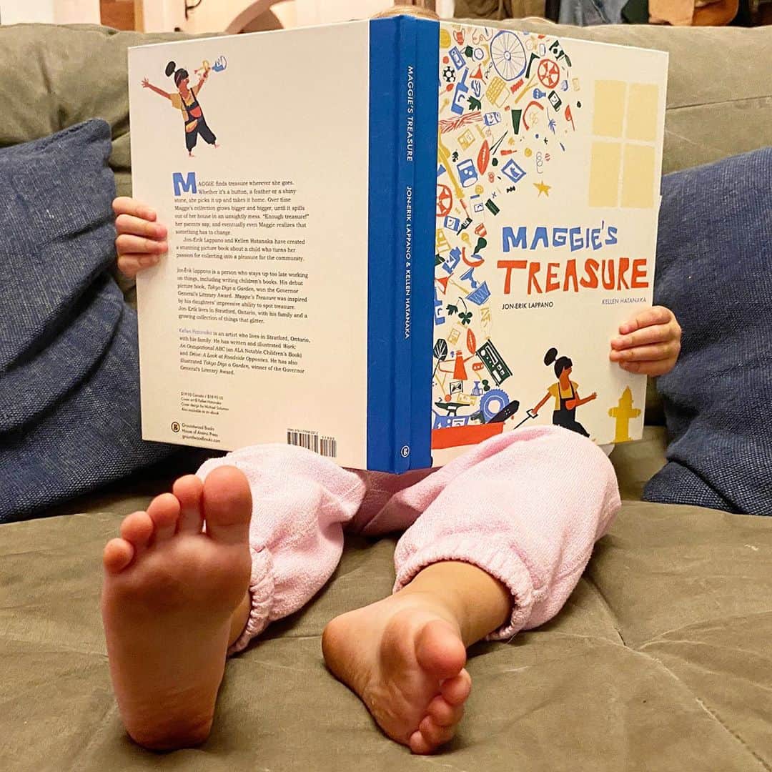 のインスタグラム：「Big thank you to @jelappano and #kellenhatanaka for our new favorite book, #maggiestreasure」