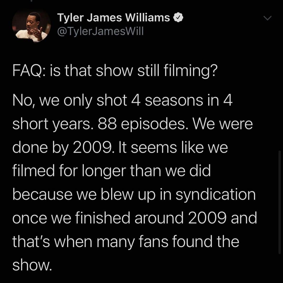 タイラージェームス・ウィリアムスさんのインスタグラム写真 - (タイラージェームス・ウィリアムスInstagram)「15 years. Wow. Did a thread on twitter speaking on some of the things I get asked a lot about the show and just some general info you may not know. These are some of the highlights. Go check out the full thread if interested. Salute to everyone who was apart of this show. In some way shape or form we all came together to make our collective mark.  Love always 🖤✌🏾」9月23日 14時32分 - willtylerjames