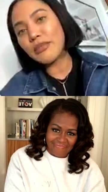 エイヨシャ・カレーのインスタグラム：「@michelleobama and I discuss all things Voting, registering to vote and how our children are truly the future. 🖤 @whenweallvote」