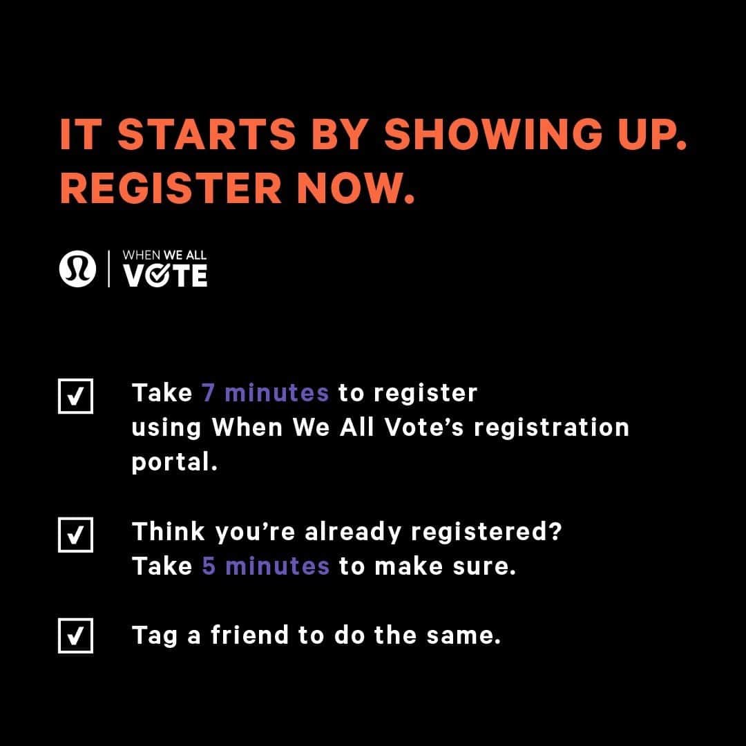 lululemonさんのインスタグラム写真 - (lululemonInstagram)「It's Voter Registration Week in the US ✅. If you haven’t already registered, now’s the time. Have your voice heard on November 3rd. Your voice counts. Your vote counts. Register to vote with our link in bio. #NationalVoterRegistrationDay」9月23日 7時57分 - lululemon