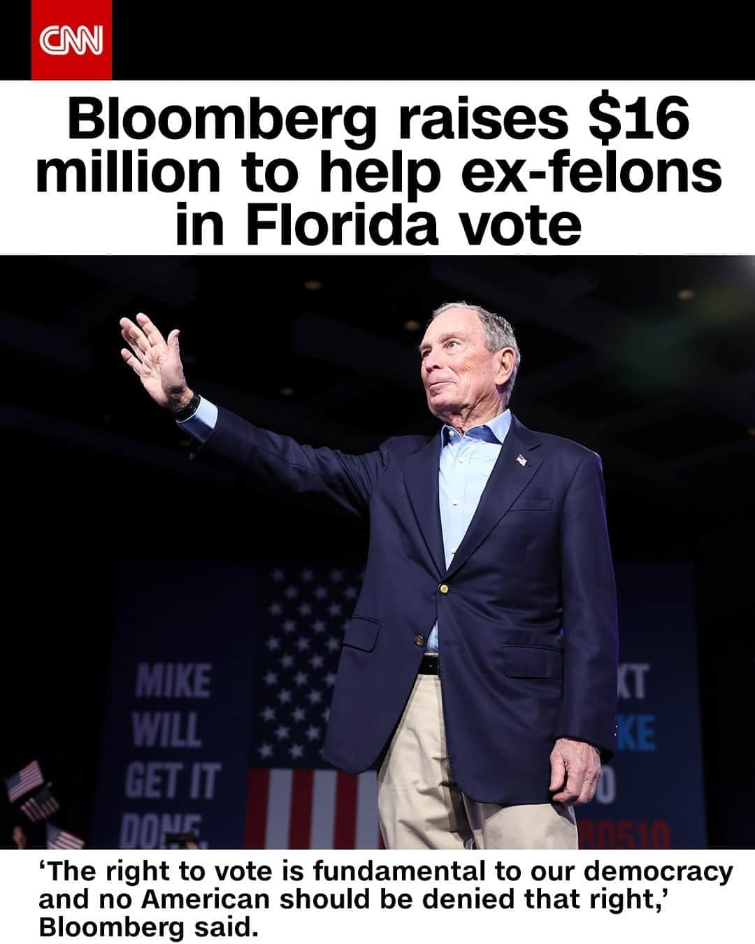 CNNさんのインスタグラム写真 - (CNNInstagram)「Former New York Mayor Michael Bloomberg and his political operation have raised more than $16 million over the last week to pay the court fines and fees for over 30,000 Black and Latino voters in Florida with felonies, allowing them to vote in the upcoming election. Voters in Florida approved a constitutional amendment in 2018 that restored voting rights to more than a million people previously convicted of felonies, except those imprisoned for murder or sex offenses. Republicans in the state passed and signed a subsequent law that required all former felons pay their outstanding debts, including court fees. ⁠ (📸Joe Raedle/Getty Images North America/Getty Images)⁠」9月23日 9時02分 - cnn