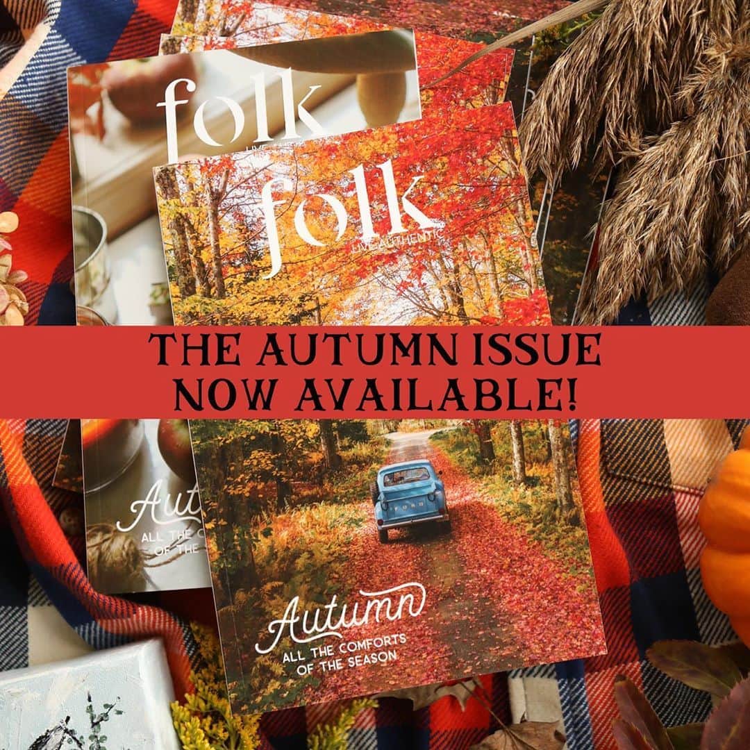 FOLKのインスタグラム：「AUTUMN IS HERE! The Autumn issue of @folkmagazine is now out! The issue takes us into a perpetual world of Autumn...where all the PSLs, the leaves, the mountains, the crisp mornings, the apple pies, and the stories are always perfect, cozy, and inviting. You need this issue. Order now at www.folkgeneral.com. Tag someone that needs this issue in their lives and you’ll both be entered to win an autumn goodie bag! Winner announced Friday at noon.」