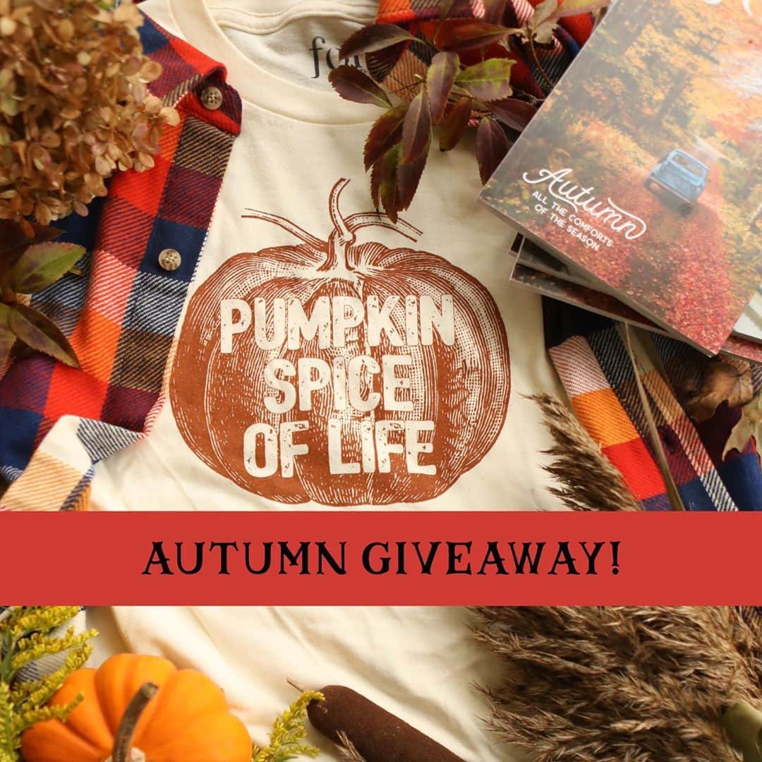 FOLKのインスタグラム：「GIVEAWAY! The new Autumn tees are now available! Tag someone who you’re celebrating Autumn with and you’ll both be entered to win a goodie bag of @folkmagazine Autumn collection goods (pumpkin butters, tees, the autumn issue, and a few more treats!) We’ll announce the winner Friday at noon central time. Shop the autumn collection at www.folkgeneral.com」
