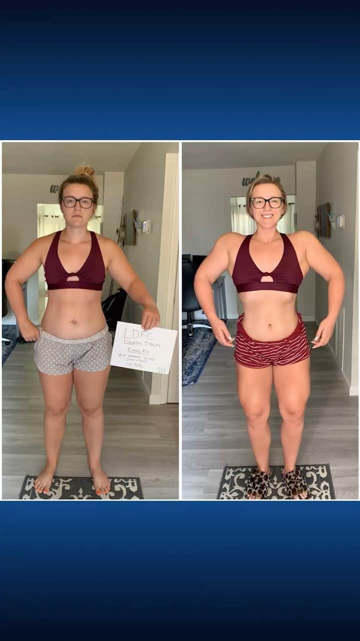 Lauren Drain Kaganのインスタグラム：「EMILY  @em_e_ in her own words: “hese past few weeks have taught me SO much. Having accountability to take my weight, measurements, and photos each week truly made me realize just how little the scale matters. I would always get frustrated in the past how little weight I would loose & give up when I should have been focusing on how things were fitting differently and how I felt. I can’t believe I lost a total of 18 inches while only having a scale difference of 9lbs! Thank you Lauren for holding me accountable & creating a a challenging yet easy to follow program!! I feel like I’ve established healthy, life long habits that will slow me to continue to make progress.” She also took home $750 in cash for having accomplished this amazing transformation. Join my next 6 Week Challenge starting Sept 27th. Get all the info via the link in my bio💪🏽 Spots are almost gone so get yours while you still can🙈 What are you waiting for? If you are hesitant just look over the testimonials on my website or drop me an email with your questions. I’ve now helped over 25,000 clients over the last 5 years and will be doing this program along side everyone to hit my personal 2020 postpartum goals.  #weightloss #weightlossjourney #diet #dietplan #workout #athomeworkout #fitmom #fitness #fitnessmotivation #fitness #fitfam #mealplan #legday #squats #squat」