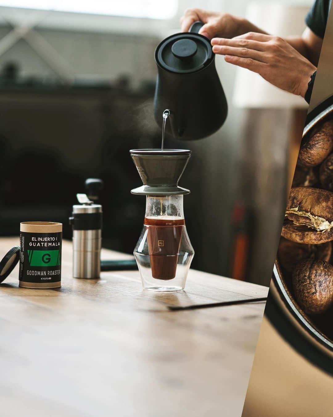 高嶋綾也のインスタグラム：「Got your coffee? ☕️ Have a nice day everyone ヽ(ﾟ∀ﾟ)ﾉ  #coffee #lightroast #handdrip #guatemala #kruve #kinto #porlex」