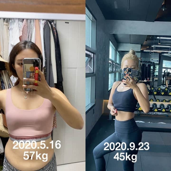 キム・ダヘのインスタグラム：「오늘 아침에 찍어서 비교해본 나의 다이어트 비포애프터 😂😂😂😂😂 행복 #핏블바디스튜디오」