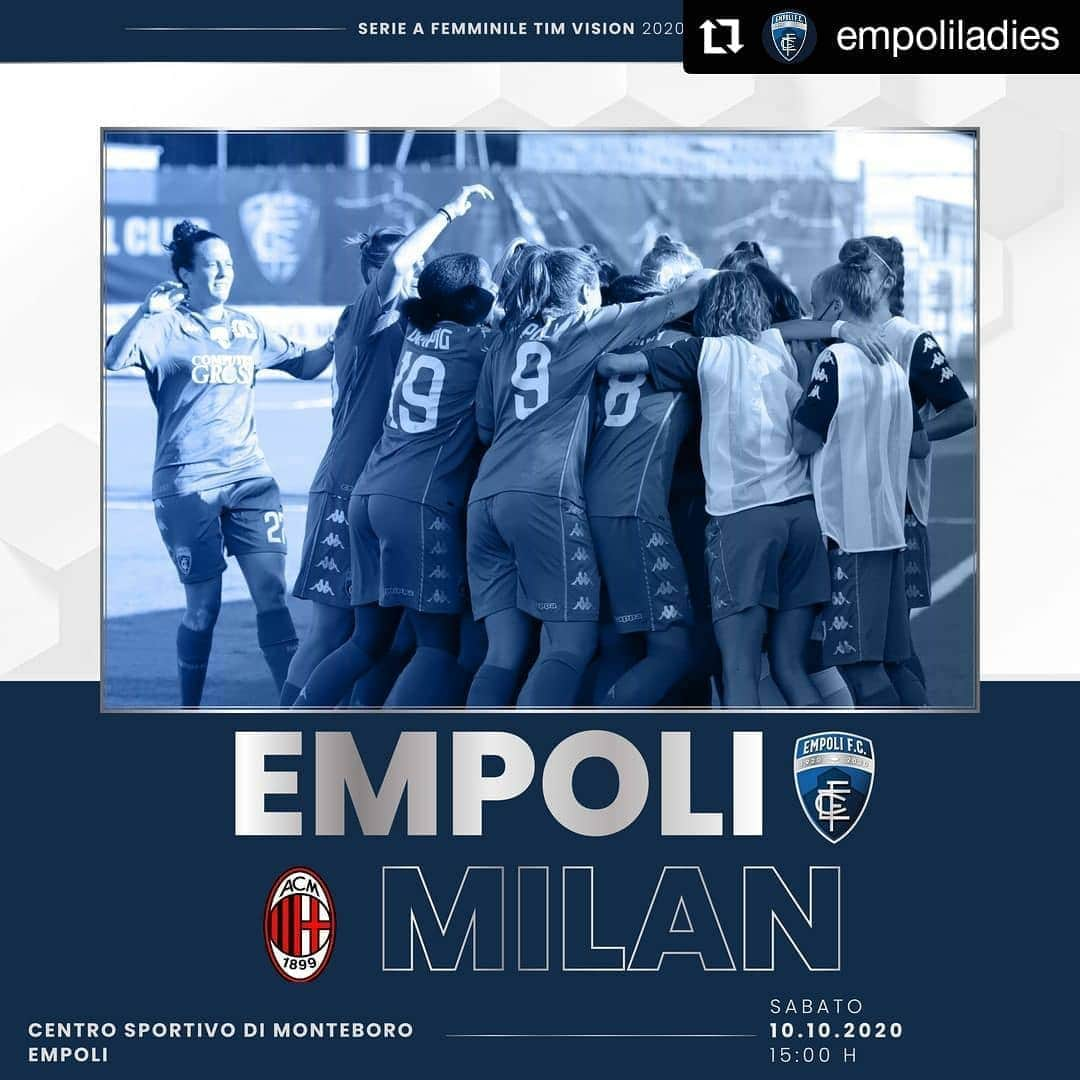 エンポリFCさんのインスタグラム写真 - (エンポリFCInstagram)「#Repost @empoliladies • • • • • • Definiti date e orari della quinta giornata della #SerieAFemminile TIM VISION: le azzurre di mister Spugna affronteranno il Milan sabato 10 ottobre alle ore 15.00 al Centro Sportivo di Monteboro.  Guarda la gara in diretta su TIMVISION 📺」9月23日 23時37分 - empoli_fc_official