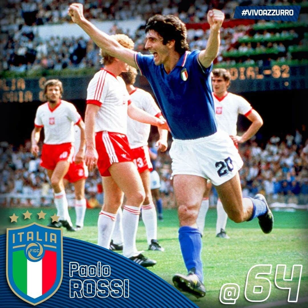 サッカーイタリア代表さんのインスタグラム写真 - (サッカーイタリア代表Instagram)「🎂 Buon compleanno a Paolo #Rossi!  Compie oggi 6️⃣4️⃣ anni il grande #Pablito, protagonista dei #Mondiali di Spagna '82 🥇, Pallone d'Oro e inserito nella #HallOfFame del #calcio italiano ⭐️.  #CampioniDelMondo 🌍 #Nazionale 🇮🇹 #Azzurri #EroiAzzurri  🎂 Happy Birthday to Paolo #Rossi! 🥳  World Cup winner in Spain '82 🥇, Ballon d'Or winner ⭐, Italian football Hall of Famer 🇮🇹💪 "Pablito" is 6️⃣4️⃣ today!  #WorldChampions #Azzurri #AzzurriHeroes」9月23日 17時26分 - azzurri