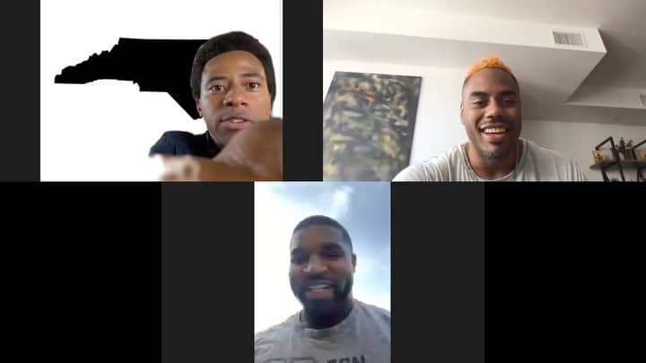 ラッシャッド・ジェニングスのインスタグラム：「Its always good to have a trusted few who share your values and who you been in the trenches with on and off the field even if they rock a mid-range fro! (My dawg look like a forever #ThrowBackThursday 😂) In this time of quarantine, these connections are invaluable. Always joking always growing. #ShadConnects #NFLties ❤️」