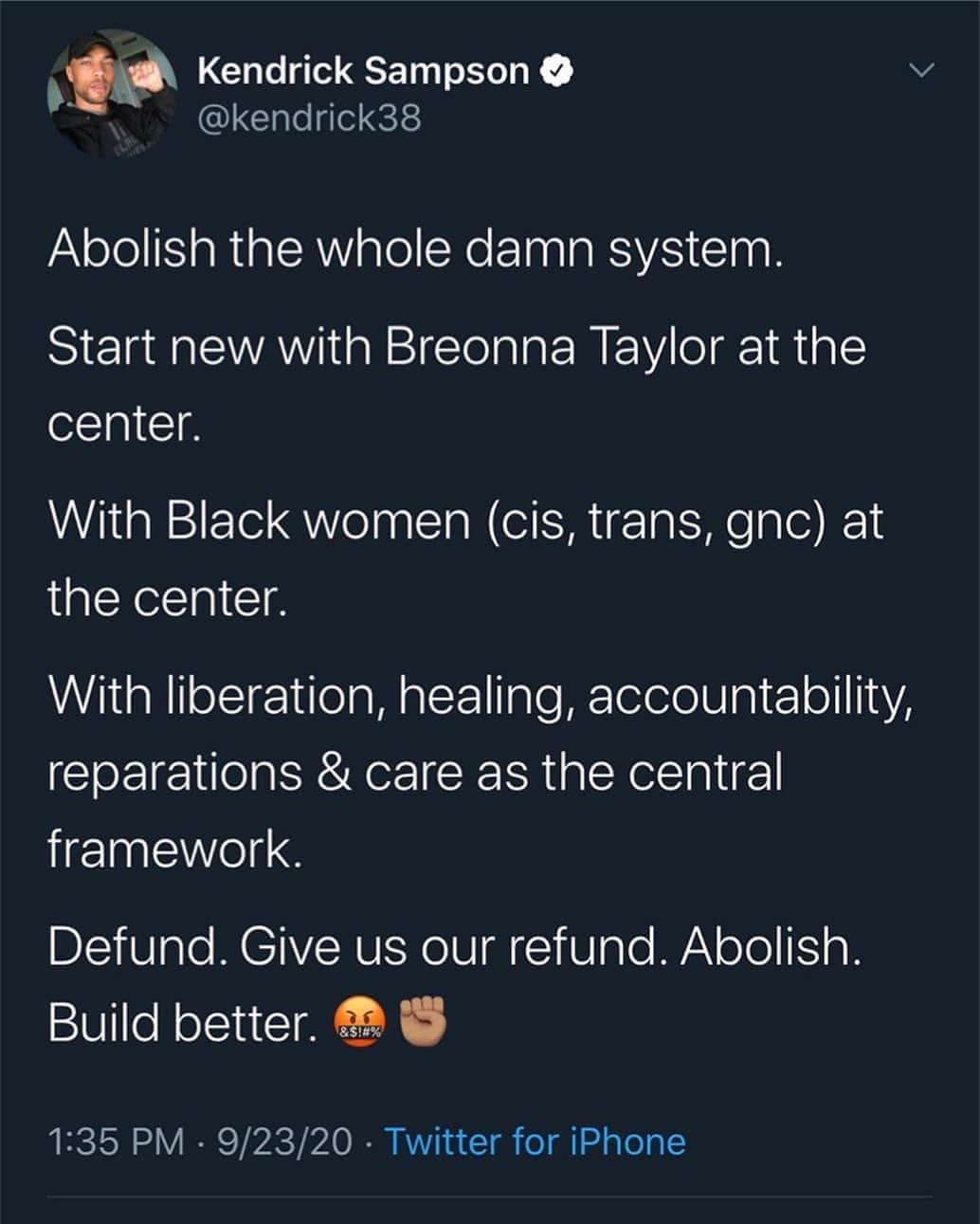 マット・マクゴリーのインスタグラム：「We won’t stop until we are all free. (Tweet by my brother @kendrick38) #JusticeForBreonnaTaylor #DefundThePolice」