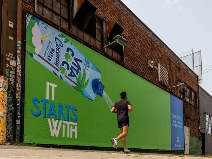Vita Coco Coconut Waterのインスタグラム：「Two weeks ago we put up a big empty, billboard on Sunset Boulevard and asked local creatives to complete it. Kind of a weird move, right? We know.  Well, guess who got a free billboard because of it? These weirdos. Shoutout to @redrockoutdoornyc for gifting us this billboard and allowing us to take our campaign to NYC.   So what do you say Williamsburg, can you help us too?」