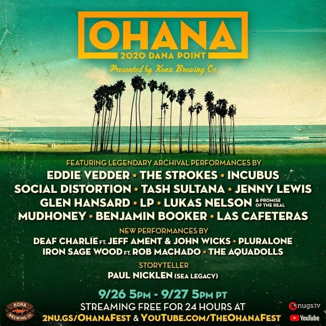 パール・ジャムさんのインスタグラム写真 - (パール・ジャムInstagram)「Transport yourself to Doheny State Beach this weekend for @theohanafest 2020 presented by @konabrewingco! Join us in celebrating Ohana's magic with iconic archival sets & exclusive, live performances.   Starting Saturday 9/26 at 5pm PT, stream free for 24 hours on @nugsnet & @youtube.  Need a reminder to tune in? Subscribe to The Ohana Fest YouTube channel to stay updated! Link in bio and stories.」9月24日 2時22分 - pearljam