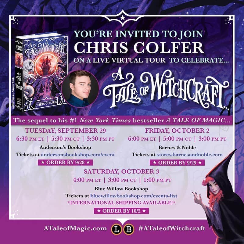 クリス・コルファーさんのインスタグラム写真 - (クリス・コルファーInstagram)「One week until the #ATaleOfWitchcraft Virtual Book Tour! Get your tickets while you can! 🎃」9月24日 3時38分 - chriscolfer