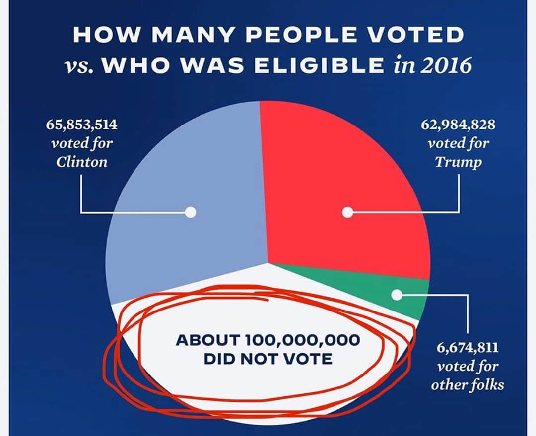 ジム・パーソンズのインスタグラム：「This pie chart is ABSURD, no?!? Let’s change it. Have you checked your voter registration status? Need to register? Link still in profile. #registertovote #vote」
