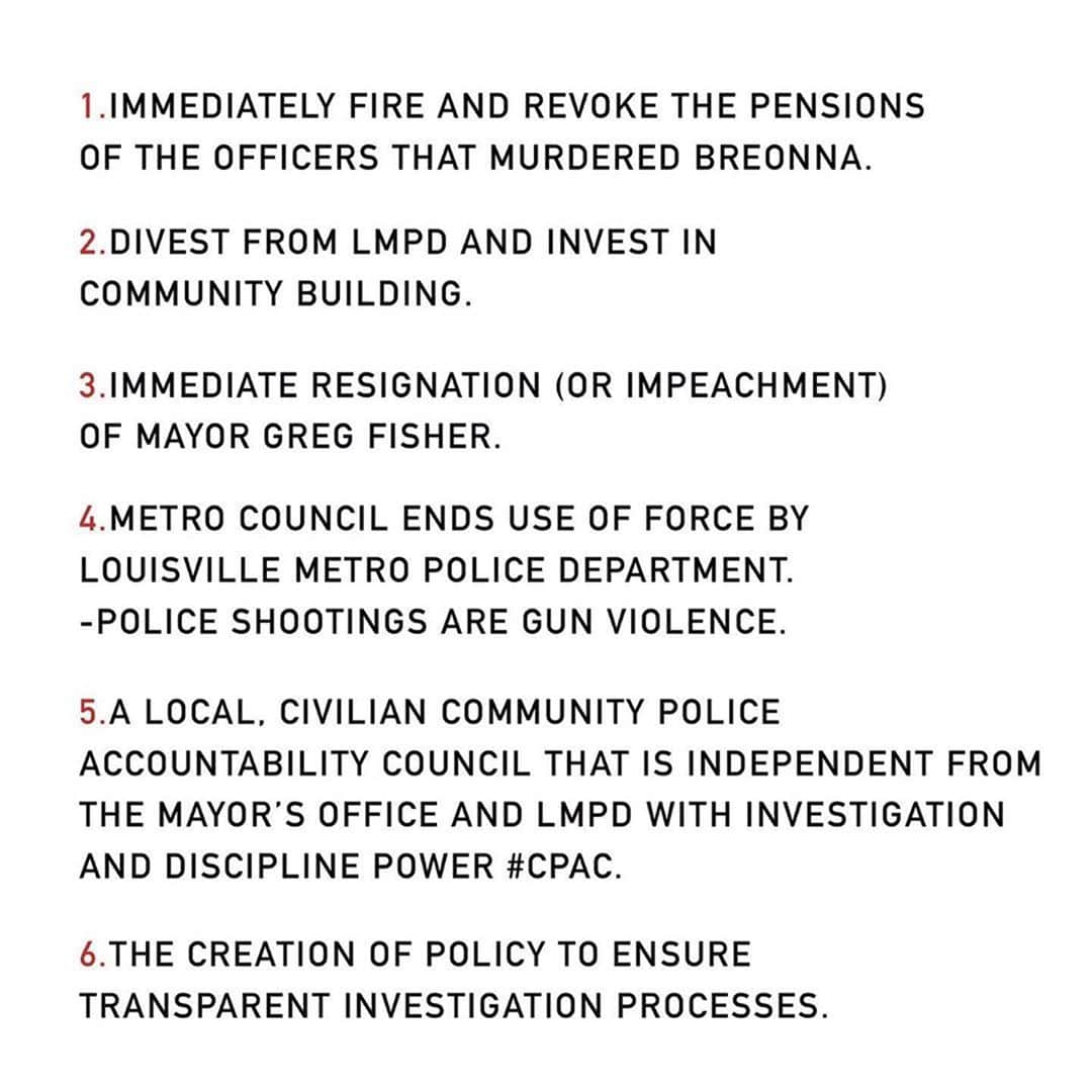 キャメロン・ラッセルさんのインスタグラム写真 - (キャメロン・ラッセルInstagram)「#Repost @mvmnt4blklives ・・・ The systems that abuse us cannot give us justice. They are not capable. We must build new systems.  Now, more than ever, we must push our demands for transformative justice and the abolishment of the oppressive systems that destroy our community.   They don’t decide what’s possible, we do. We take care of us.   @blmlouisville has an immediate list of demands and they also have information on investdivest.org  	1.	Immediately fire and revoke the pensions of the officers that murdered Breonna.  	2.	Divest from LMPD and Invest in community building. 	3.	Immediate resignation (or impeachment) of Mayor Greg Fisher. 	4.	Metro Council ends use of force by Louisville Metro Police Department. Police shootings are gun violence. 	5.	A local, civilian community police accountability council that is independent from the Mayor’s Office and LMPD with investigation and discipline power #CPAC. 	6.	The creation of policy to ensure transparent investigation processes.  #JusticeForBre #BreonnaTaylor #BlackLivesMatter #SayHerName #DefundPolice #Divest #InvestDivest #DanielCameronIsACoward」9月24日 5時08分 - cameronrussell