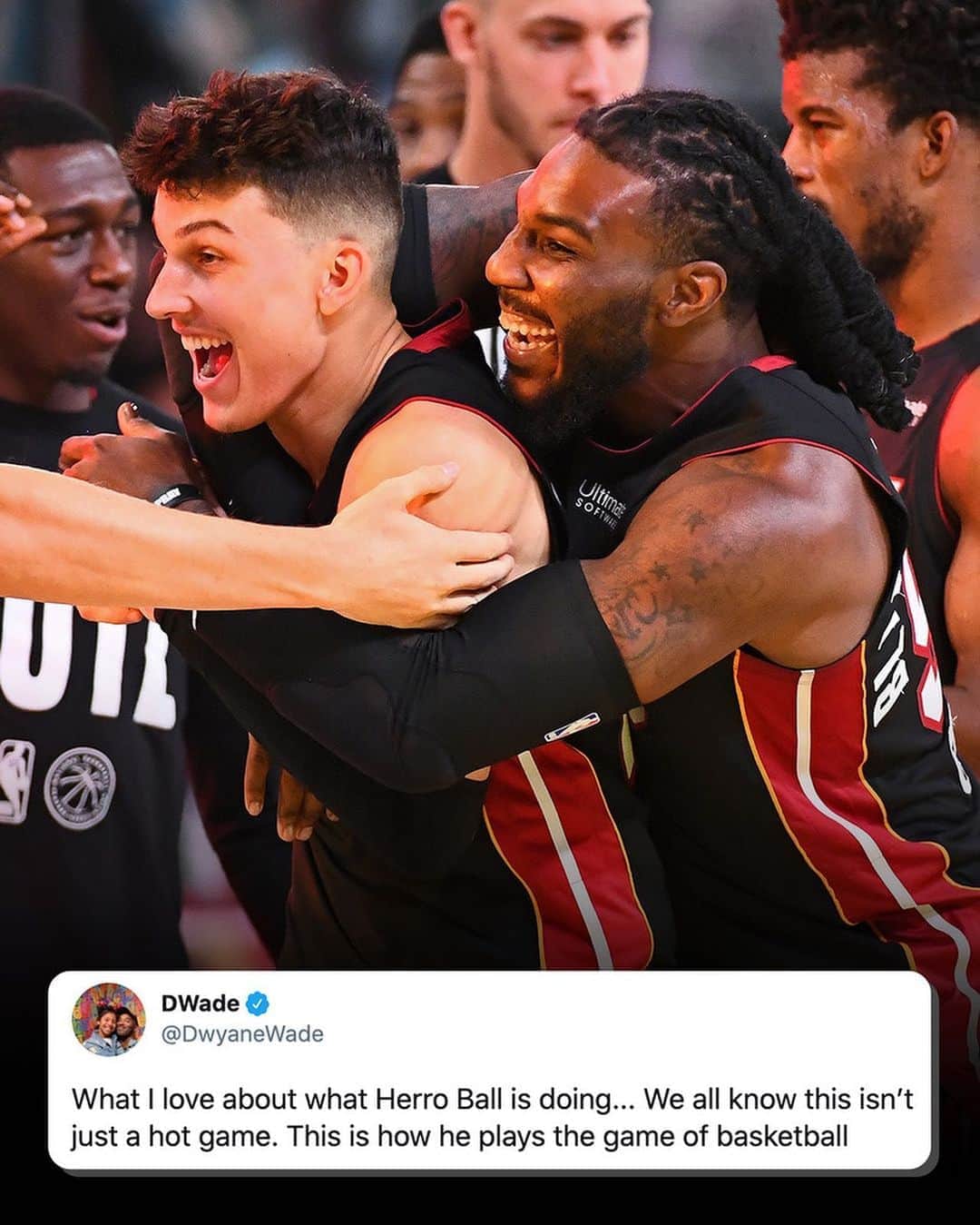 NBAさんのインスタグラム写真 - (NBAInstagram)「Respect from that @miamiheat culture 🔥 @nolimitherro’s 37 PTS tonight passed @dwyanewade’s Heat rookie record of 27 PTS in a playoff game. #NBAPlayoffs」9月24日 13時17分 - nba