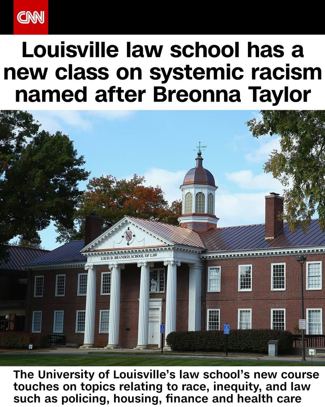 CNNさんのインスタグラム写真 - (CNNInstagram)「The University of Louisville's Brandeis School of Law is offering a course to educate its students on the systemic inequalities that led up to the police killing of Breonna Taylor. The 15-week course touches on topics relating to race, inequity, and law such as policing, housing, employment, finance and health care. "The circumstances of Breonna Taylor's tragic death demand we collectively rethink how police and other institutions of the state engage with the public," the law school's Dean Colin Crawford told CNN.⁠ (📸: Andy Lyons/Getty Images)⁠」9月25日 3時01分 - cnn