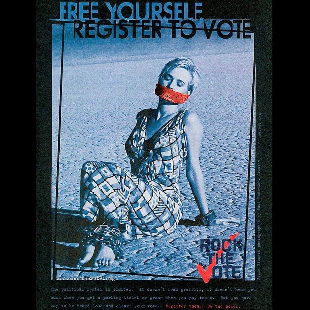 ジョシー・ビセットのインスタグラム：「#throwbackthrusday @probinsonart @mtv @RocktheVote campaign for the 1996 elections. Your vote is your power and together, we can make our voices heard. #vote」