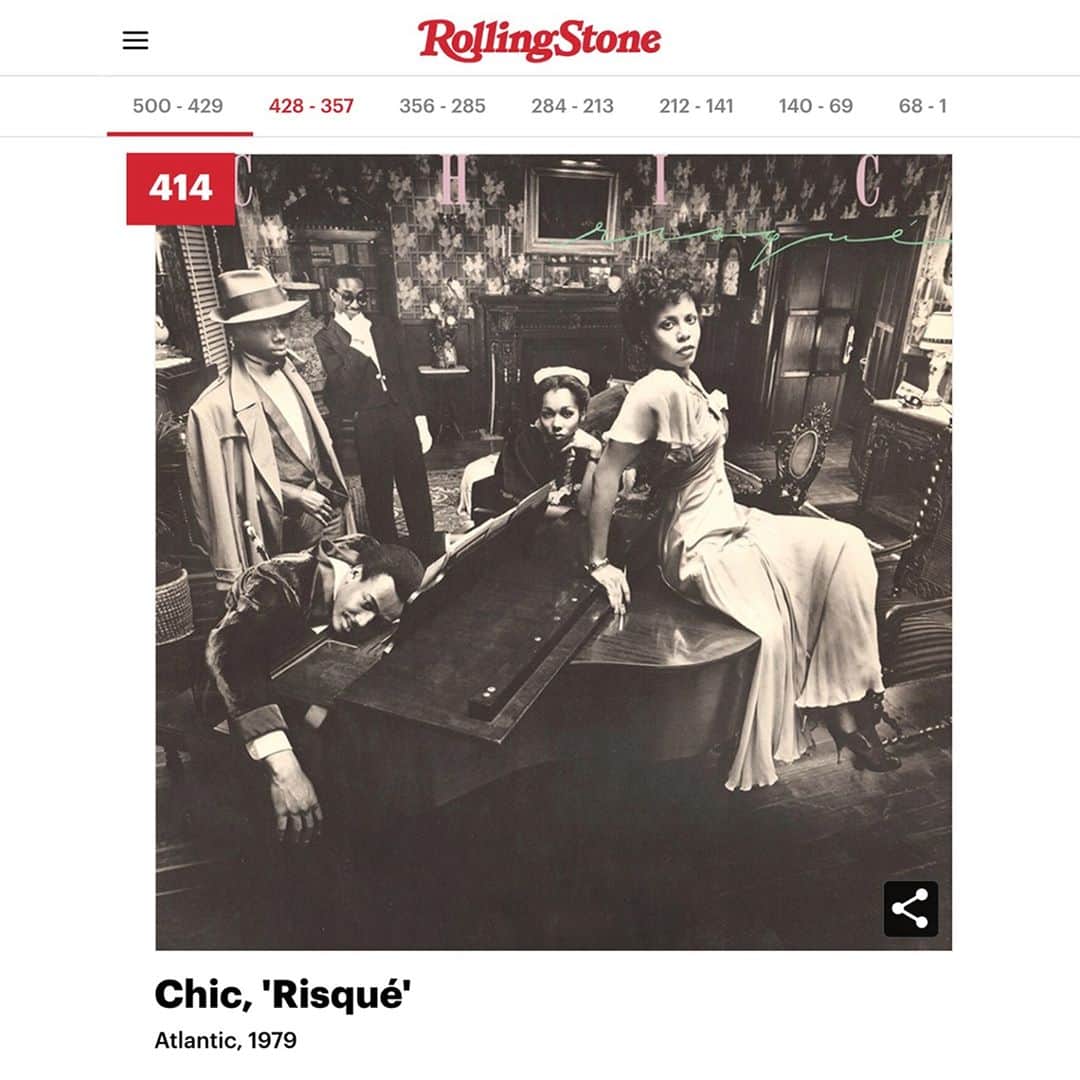 ナイル・ロジャースさんのインスタグラム写真 - (ナイル・ロジャースInstagram)「CHIC's "Risque" is on @RollingStone's list of 500 Greatest Albums of ALL TIME. Check us out!  http://ow.ly/feTA50BzGMF」9月24日 20時00分 - nilerodgers