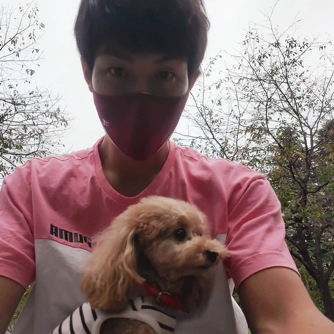 のインスタグラム：「気温も下がってきたのでラスクも洋服に靴を履いてお散歩🐶  話は変わって初めて岩盤浴を体験しました❗  感想は、二軍時代の真夏の西武第二グラウンド、戸田球場の暑さを思い出しました👀  じわじわ汗をだして、最後に水風呂最高でした😜🎵 #岩盤浴 #水風呂 #散歩」